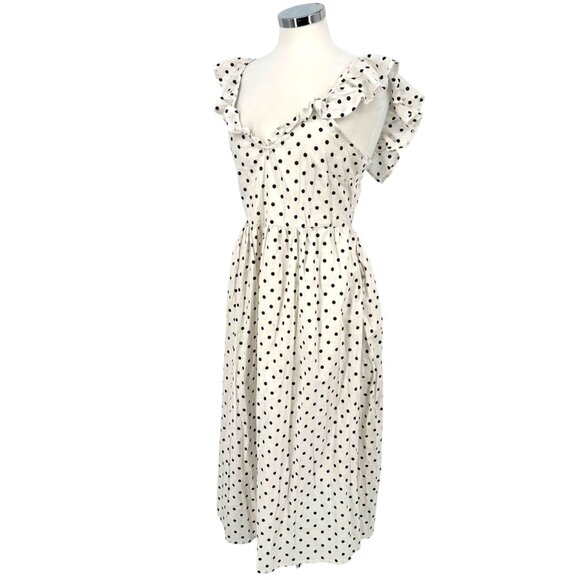 Boohoo Polka Dot Ruffle Midi Dress Open Back Tie Detail White Black Size 8 NWT - Picture 6 of 12